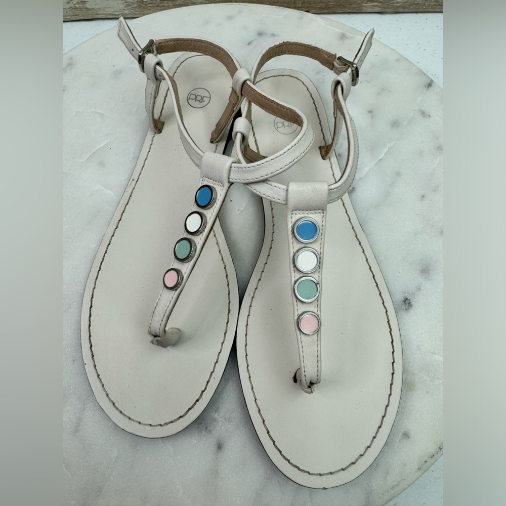PARFOIS Summer White  Sandals Size 5.5 Eu Sz 36 Ankle Strap Flat Open Toe